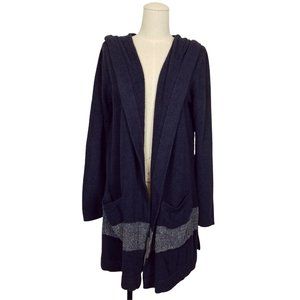 Barefoot Dreams CozyChic Coastal Hooded Cardigan Blue & Gray Sz M